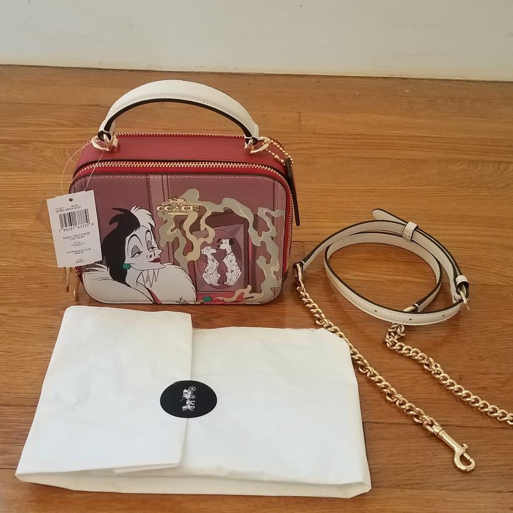 NEW Coach X Disney Cruella Motif Box Crossbody Crossgrain Leather Handbag CC377